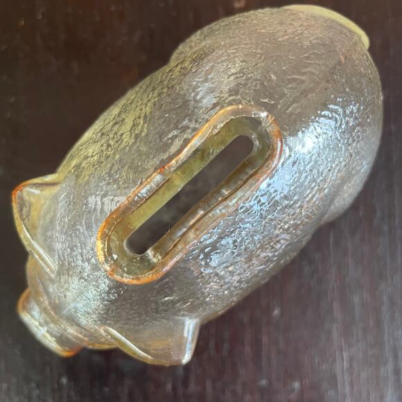 Amber-Tinted Textured Glass Piggy Bank Coin Bank – 4.75” Long - Picture 7 of 10